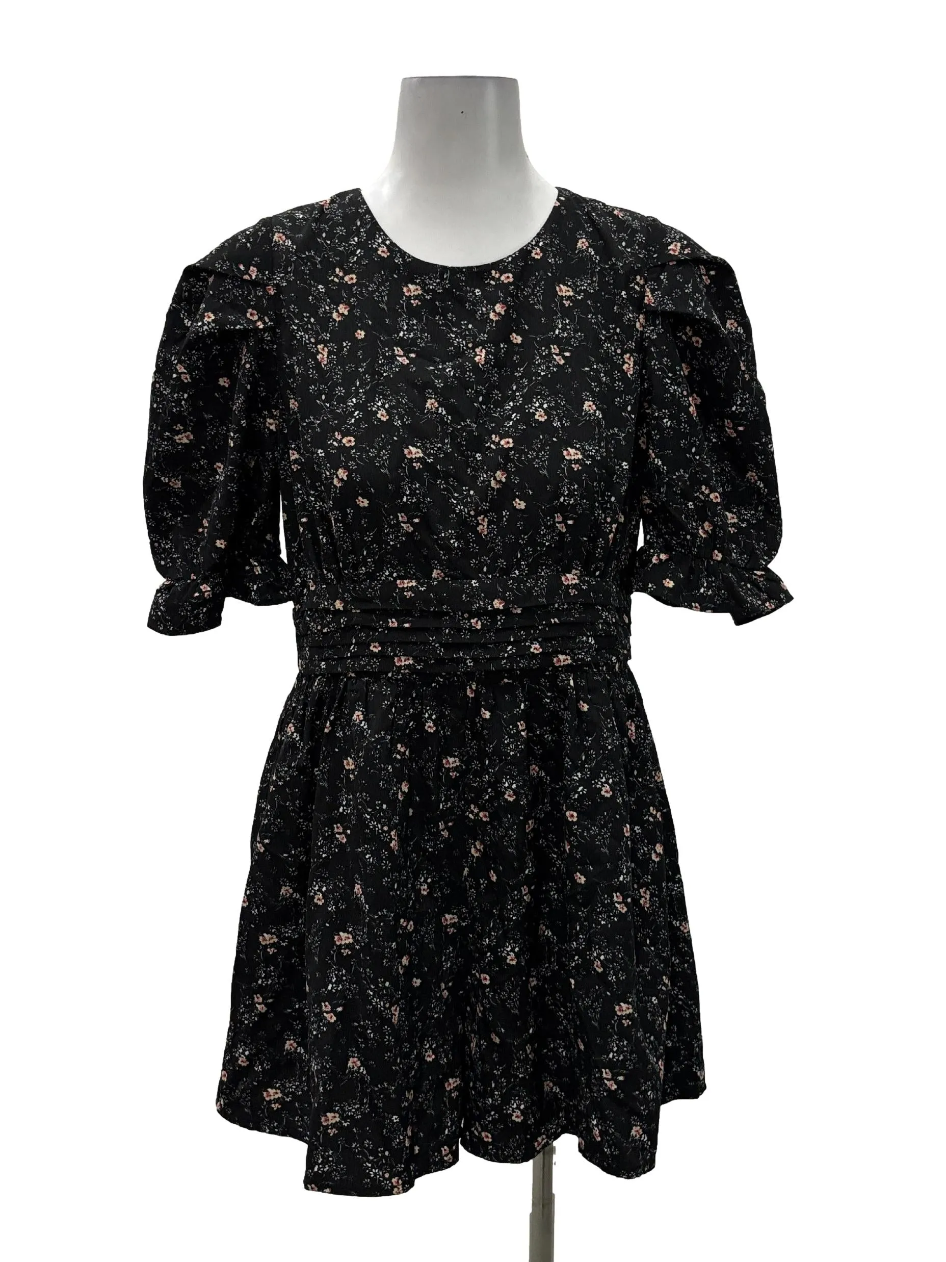 Black Roundneck Floral Romper TCL