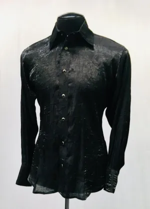 Black shimmery long sleeve button-up shirt
