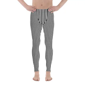 Black White Vertical Stripe Mens Leggings Yoga Stretch Pants - Saiko Studio