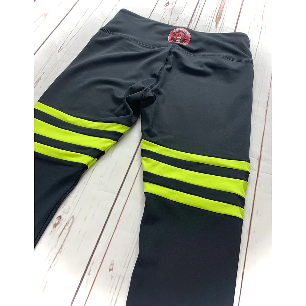 Black/Neon Yellow 3 Stripe Retro Leggings