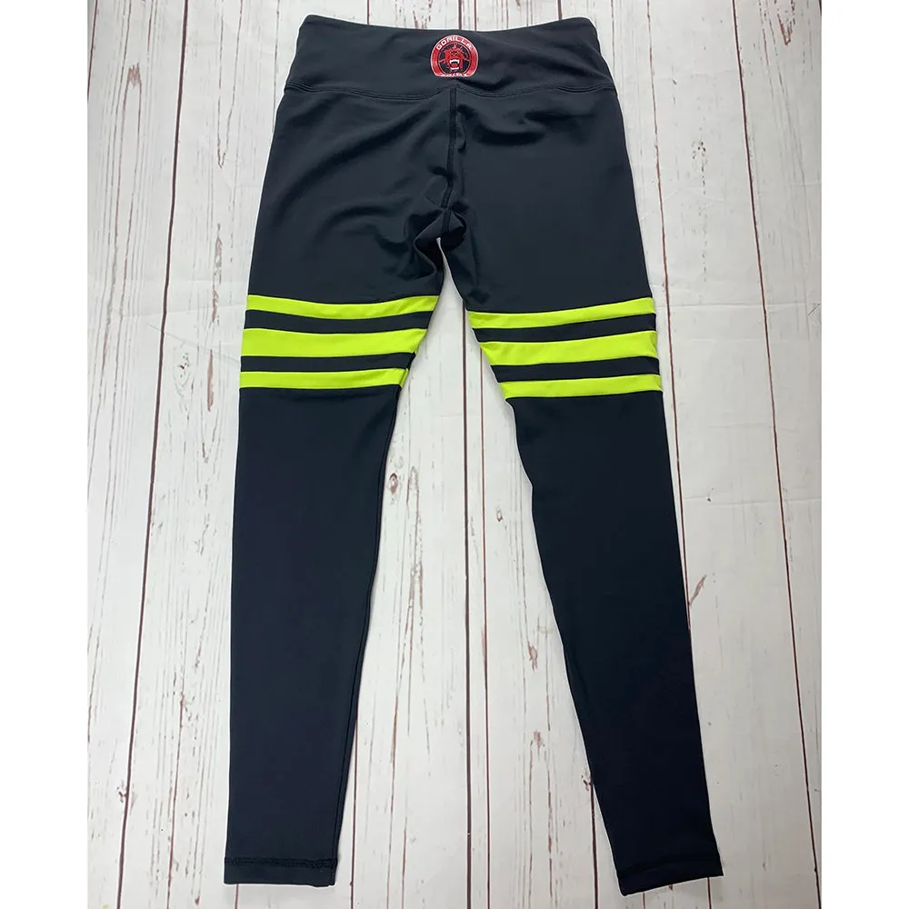 Black/Neon Yellow 3 Stripe Retro Leggings
