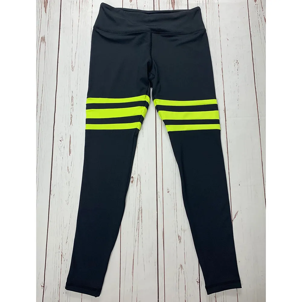 Black/Neon Yellow 3 Stripe Retro Leggings