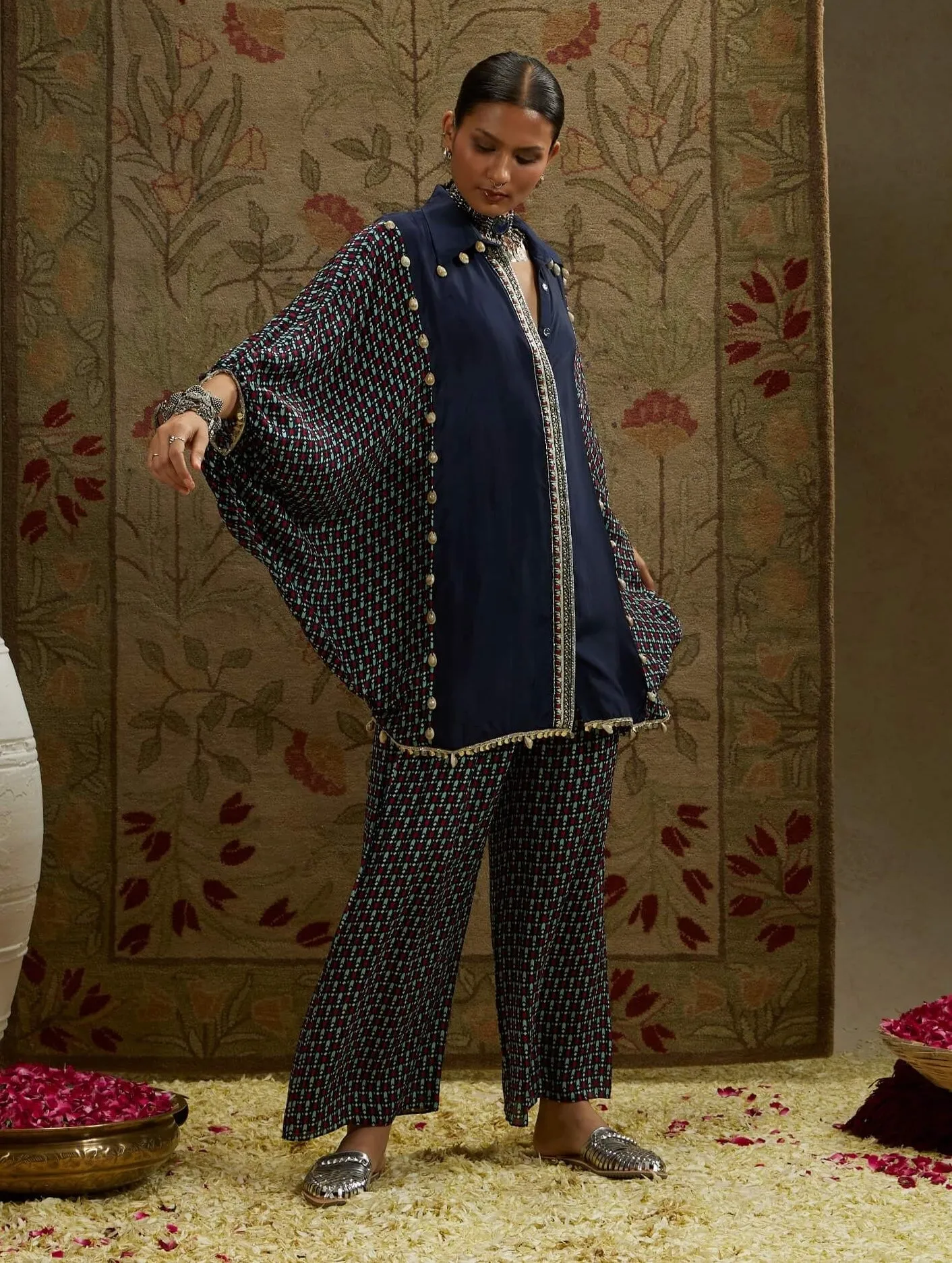 Blue geo oversized tunic and flared pants