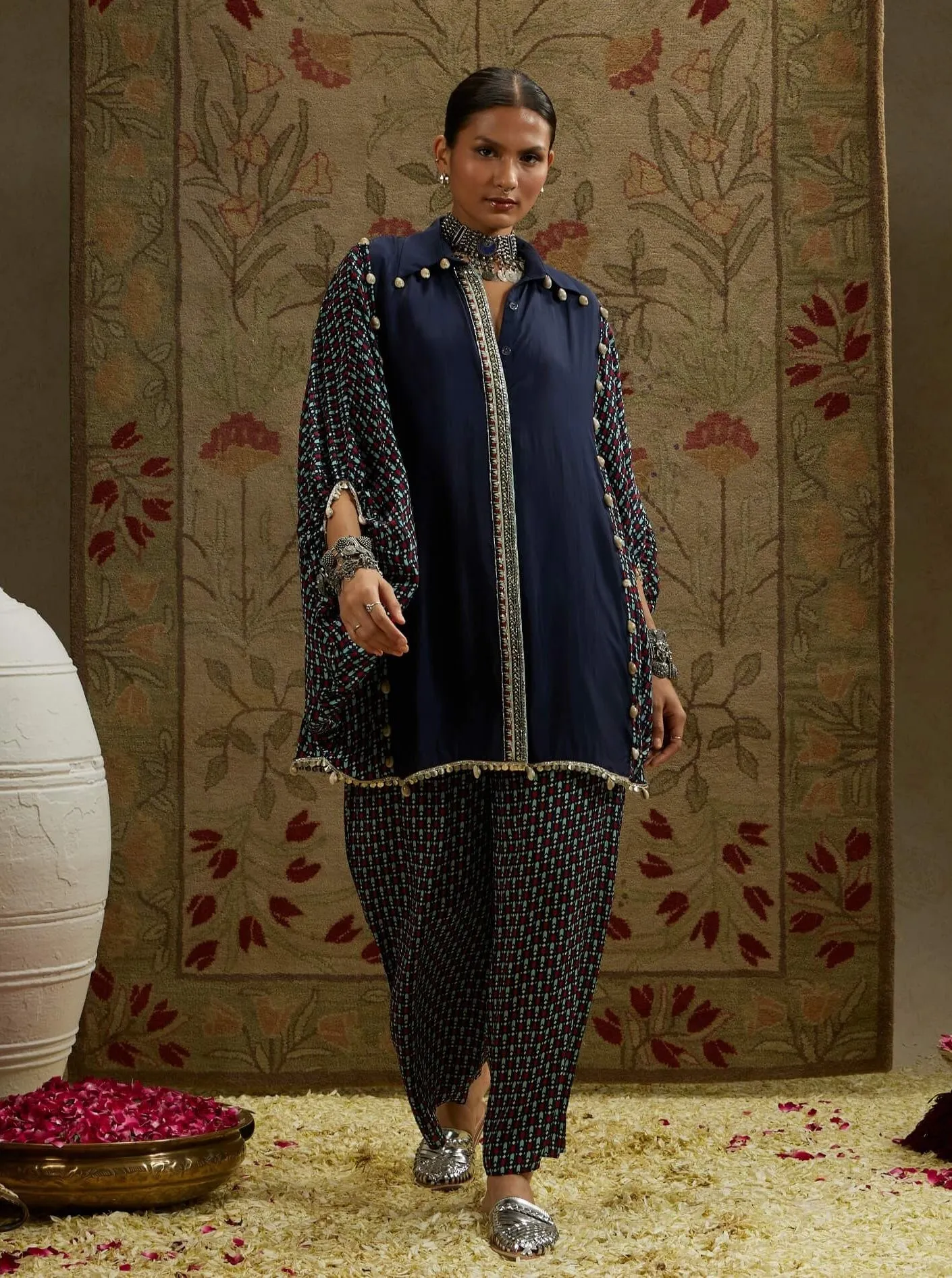 Blue geo oversized tunic and flared pants