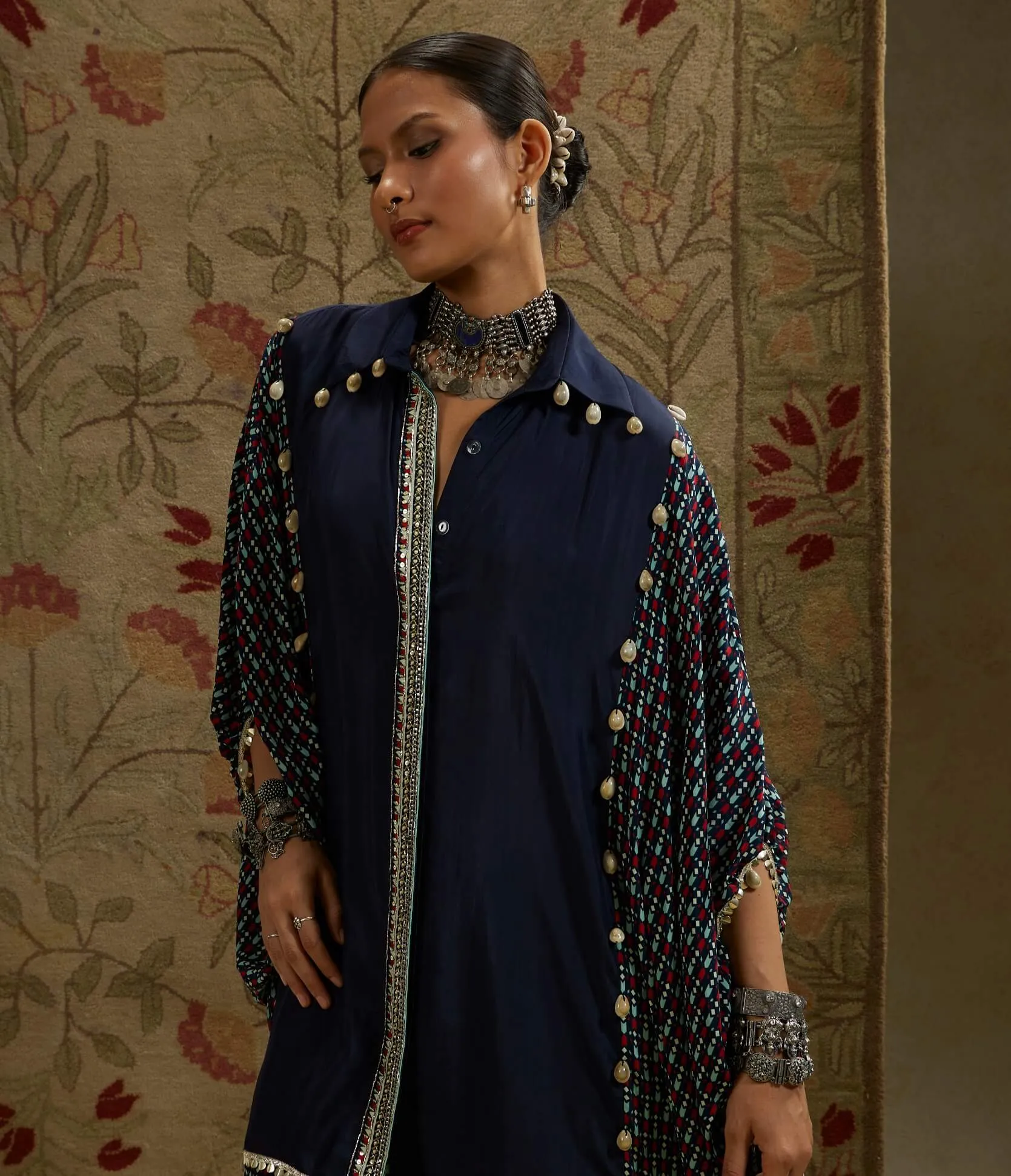 Blue geo oversized tunic and flared pants