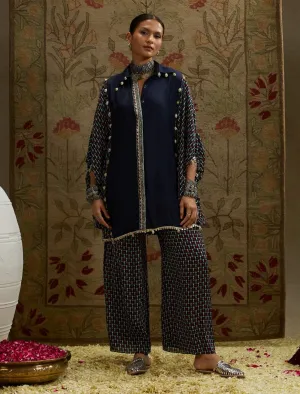 Blue geo oversized tunic and flared pants