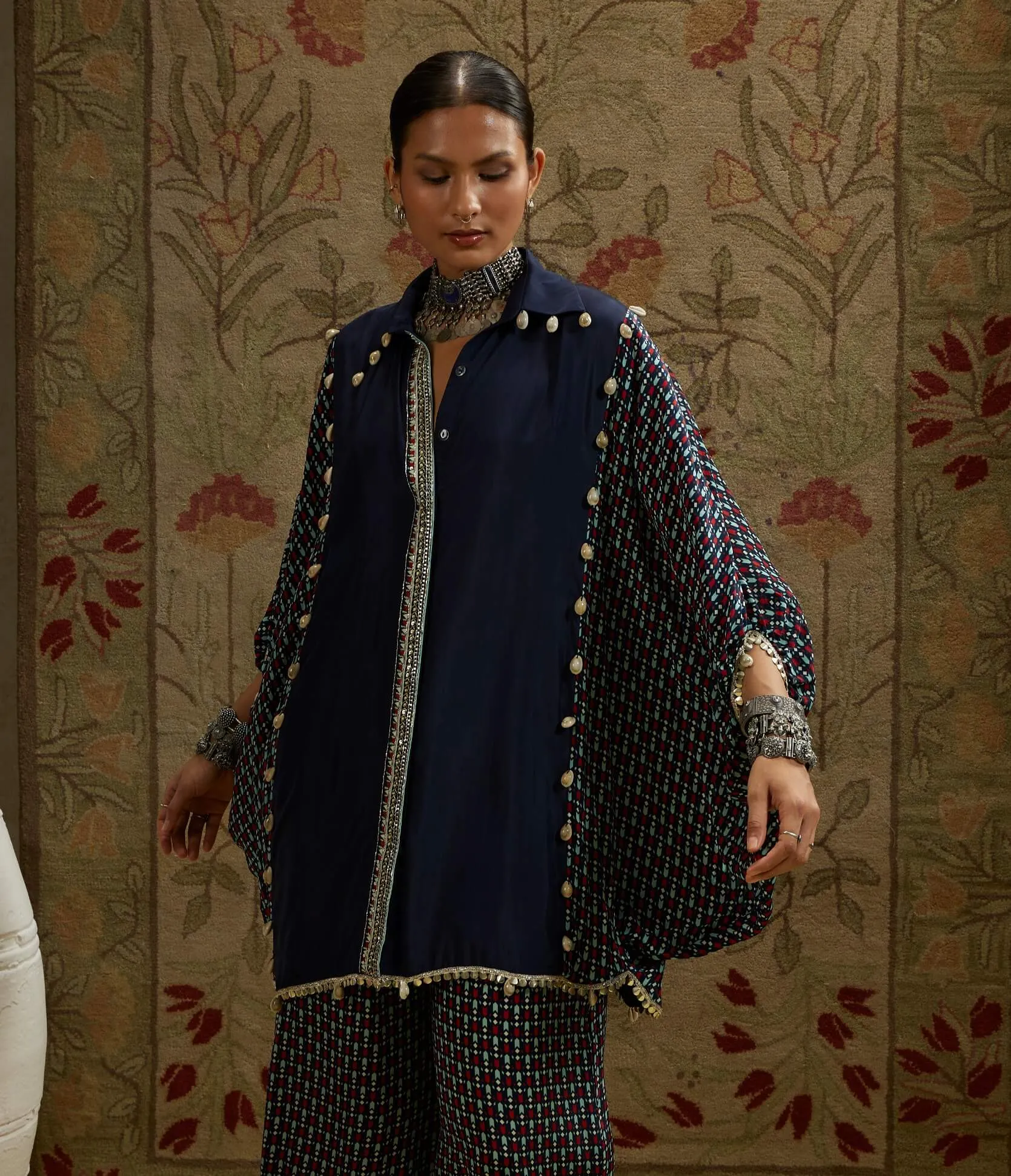 Blue geo oversized tunic and flared pants