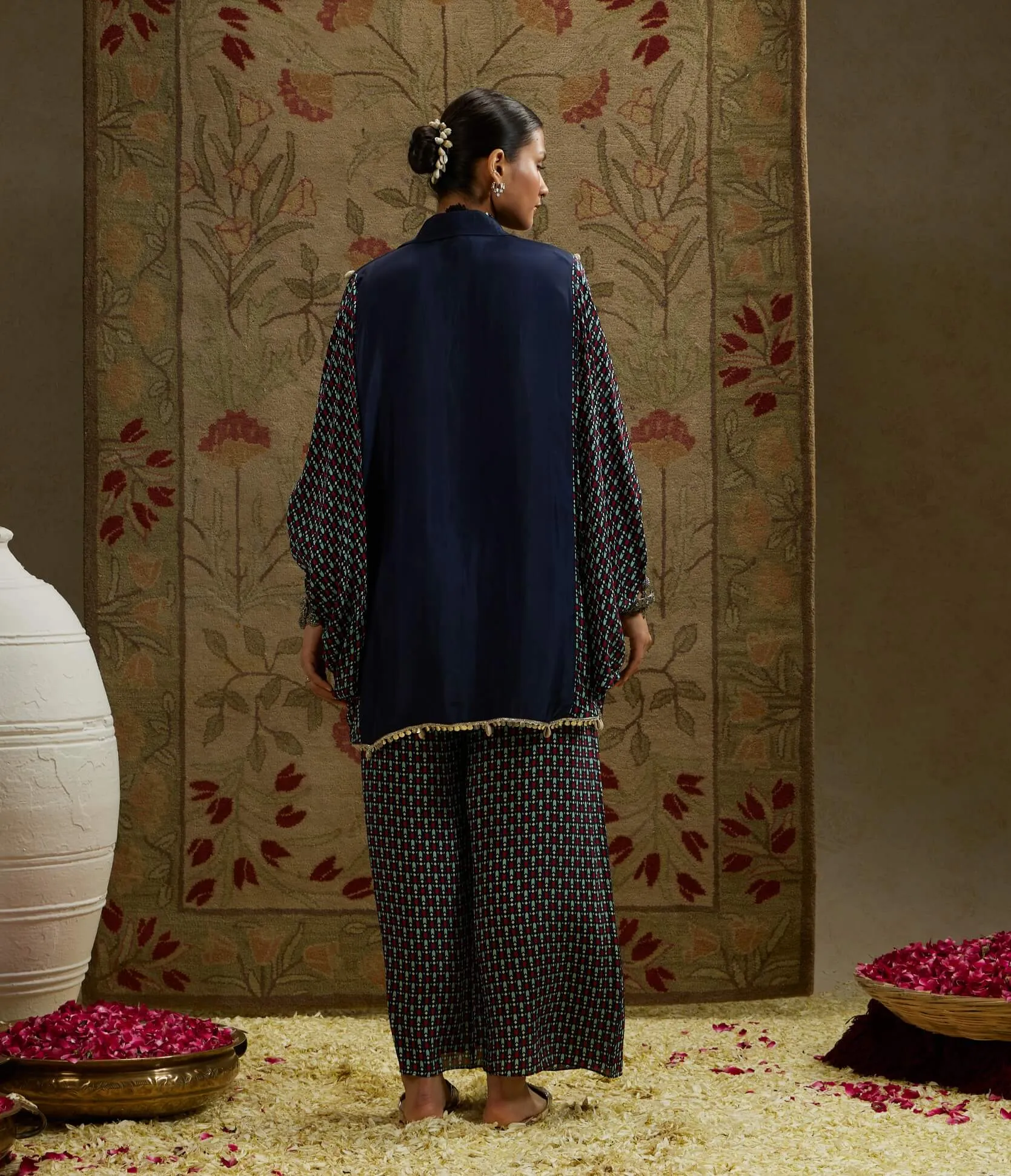 Blue geo oversized tunic and flared pants