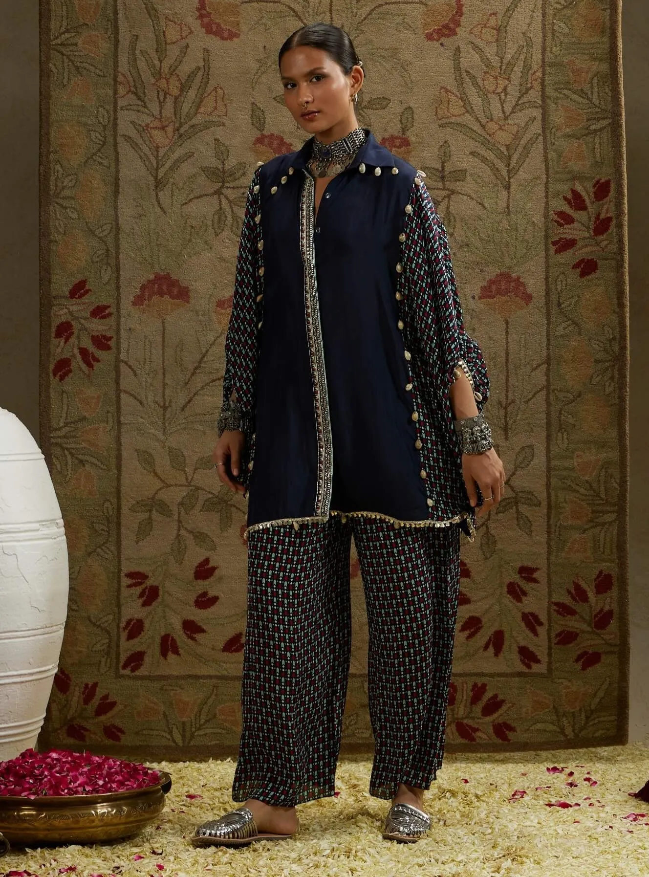 Blue geo oversized tunic and flared pants