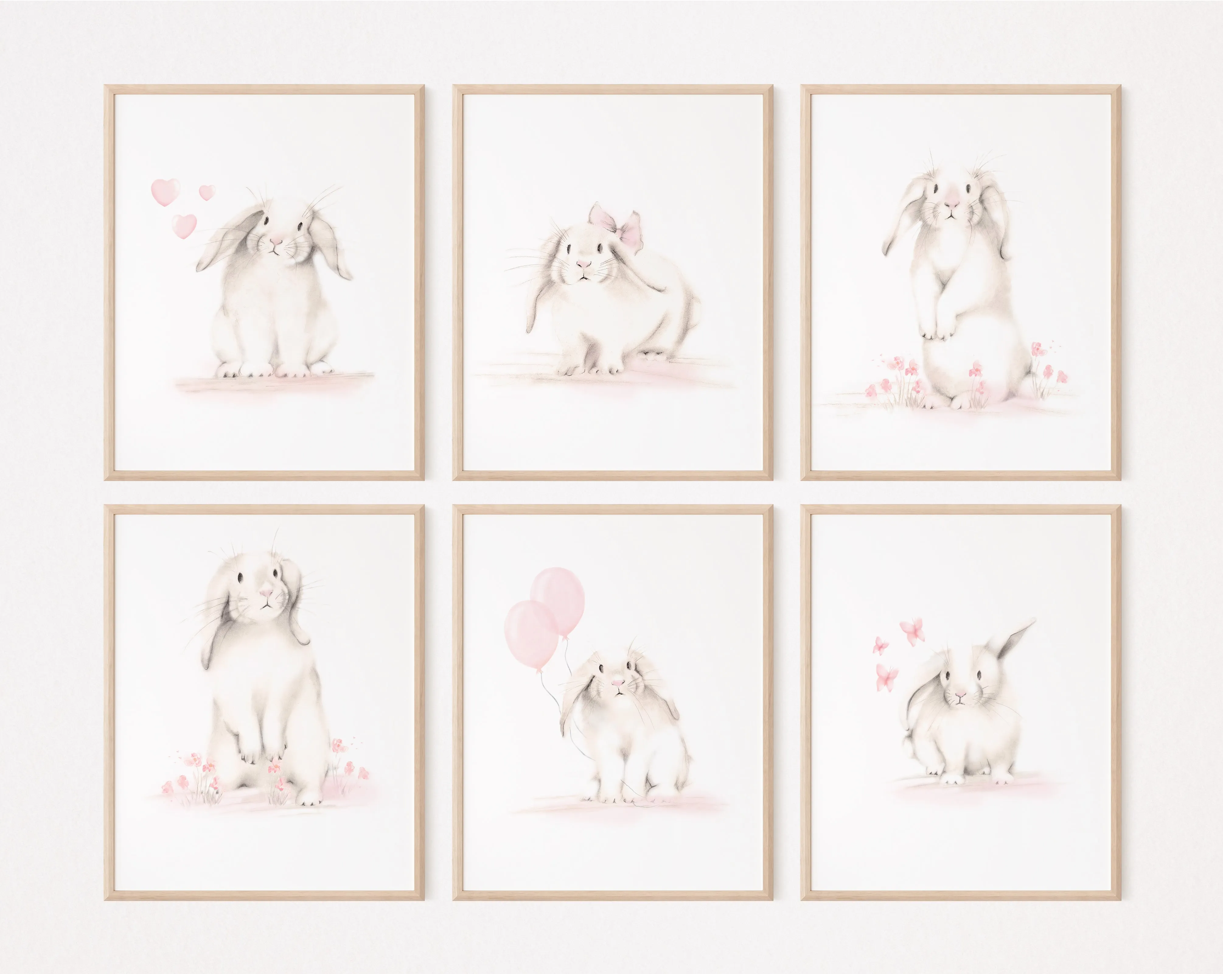 Blush Bunnies Nursery Art Prints - Set of 6