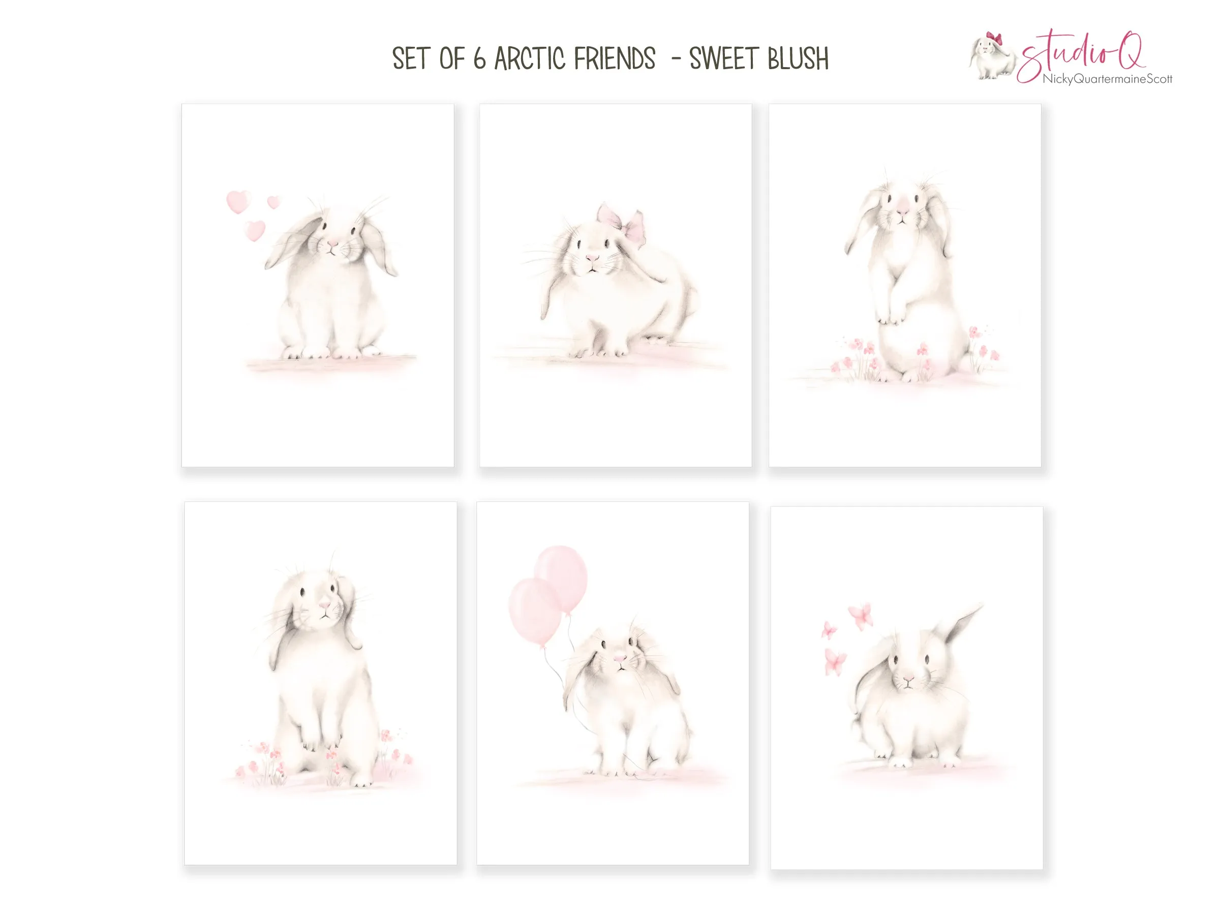 Blush Bunnies Nursery Art Prints - Set of 6