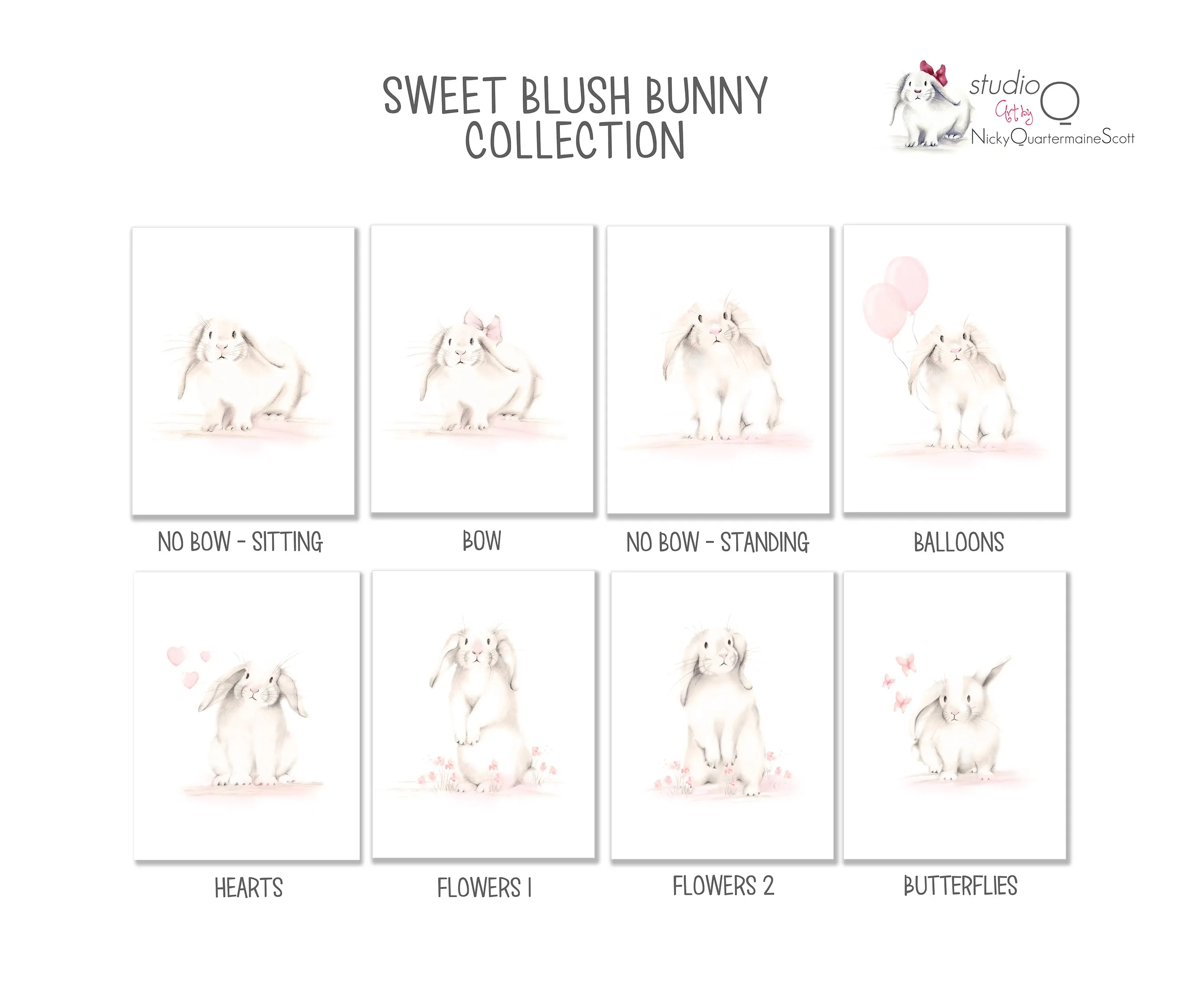Blush Bunnies Nursery Art Prints - Set of 6