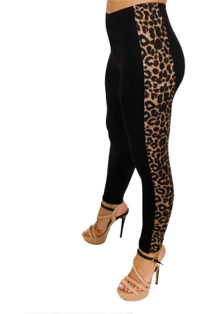 Brown Leopard Print Side Stripe High Waist Leggings