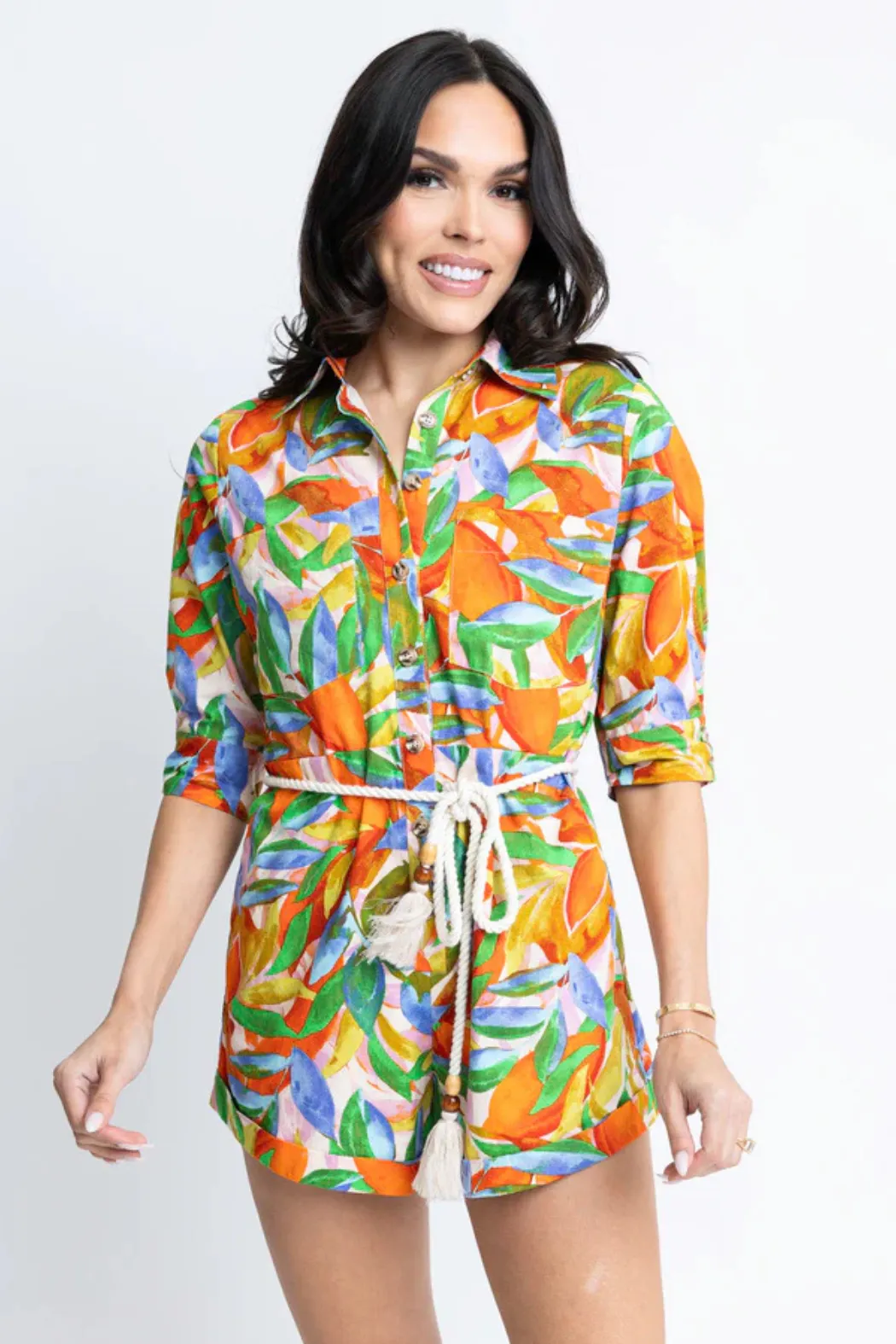 Button Down Belted Romper