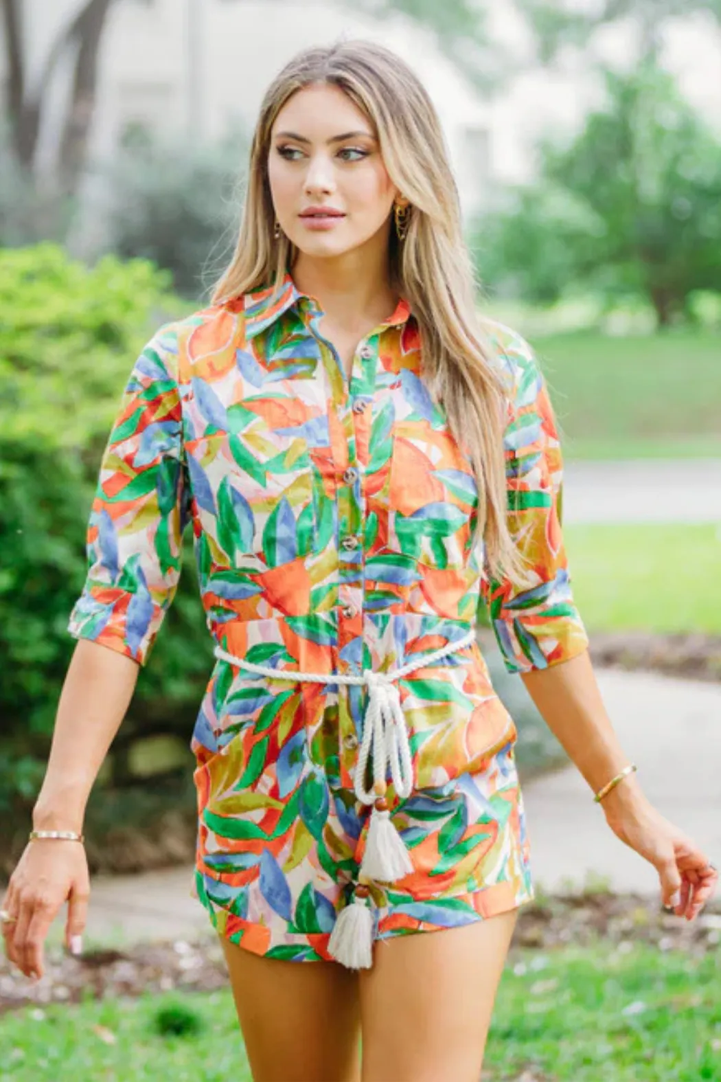 Button Down Belted Romper