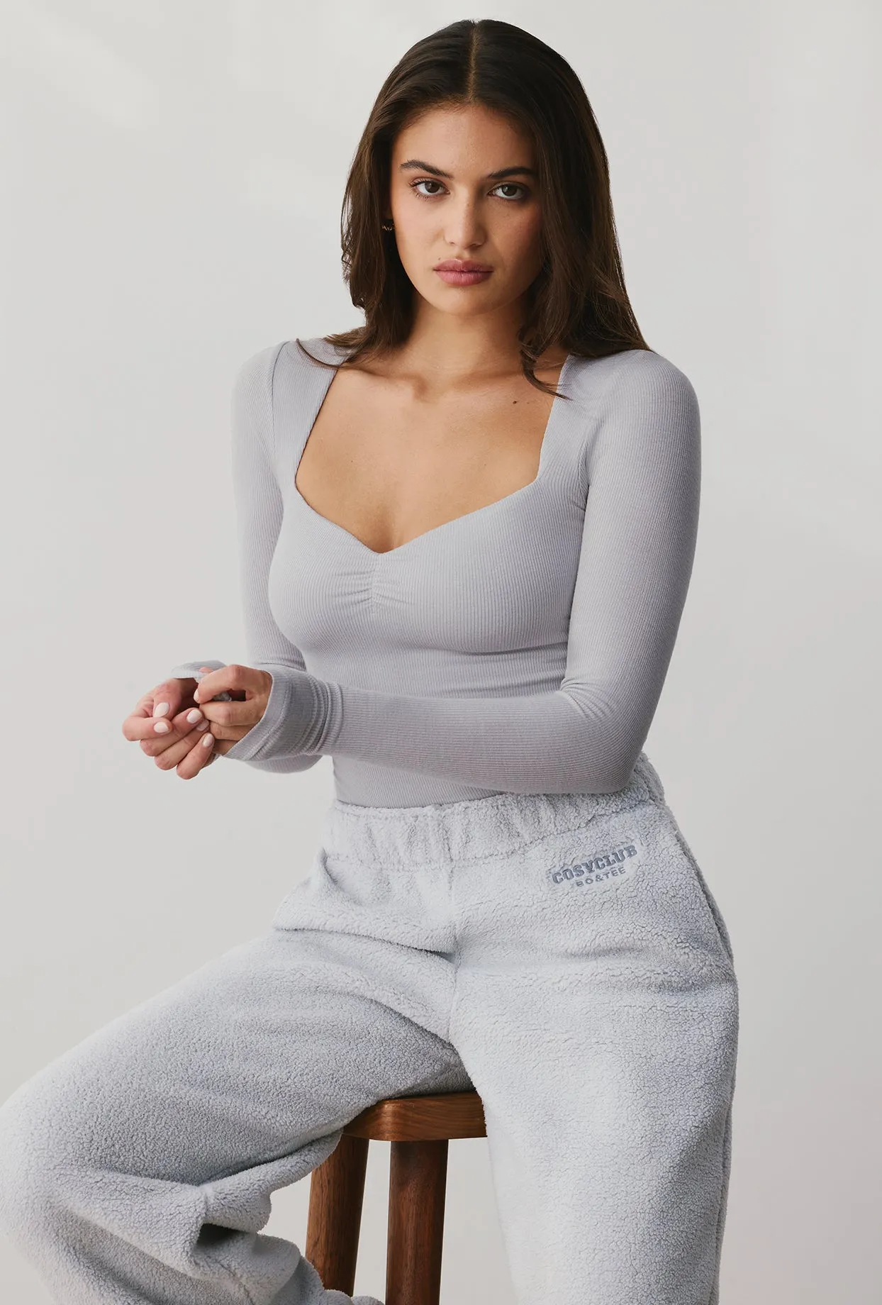 Calm - Modal Rib Long Sleeve Crop Top in Fog