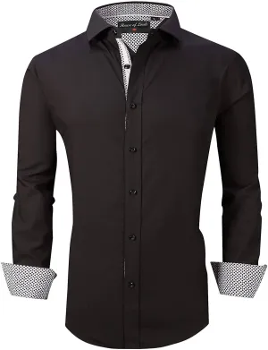 Calvetti Mens Dress Shirts Wrinkle Free Regular Long Sleeve Shirts-BLACK