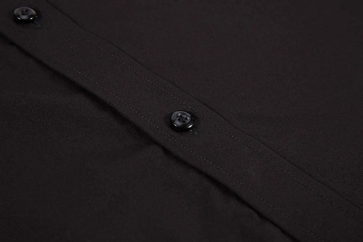 Calvetti Mens Dress Shirts Wrinkle Free Regular Long Sleeve Shirts-BLACK