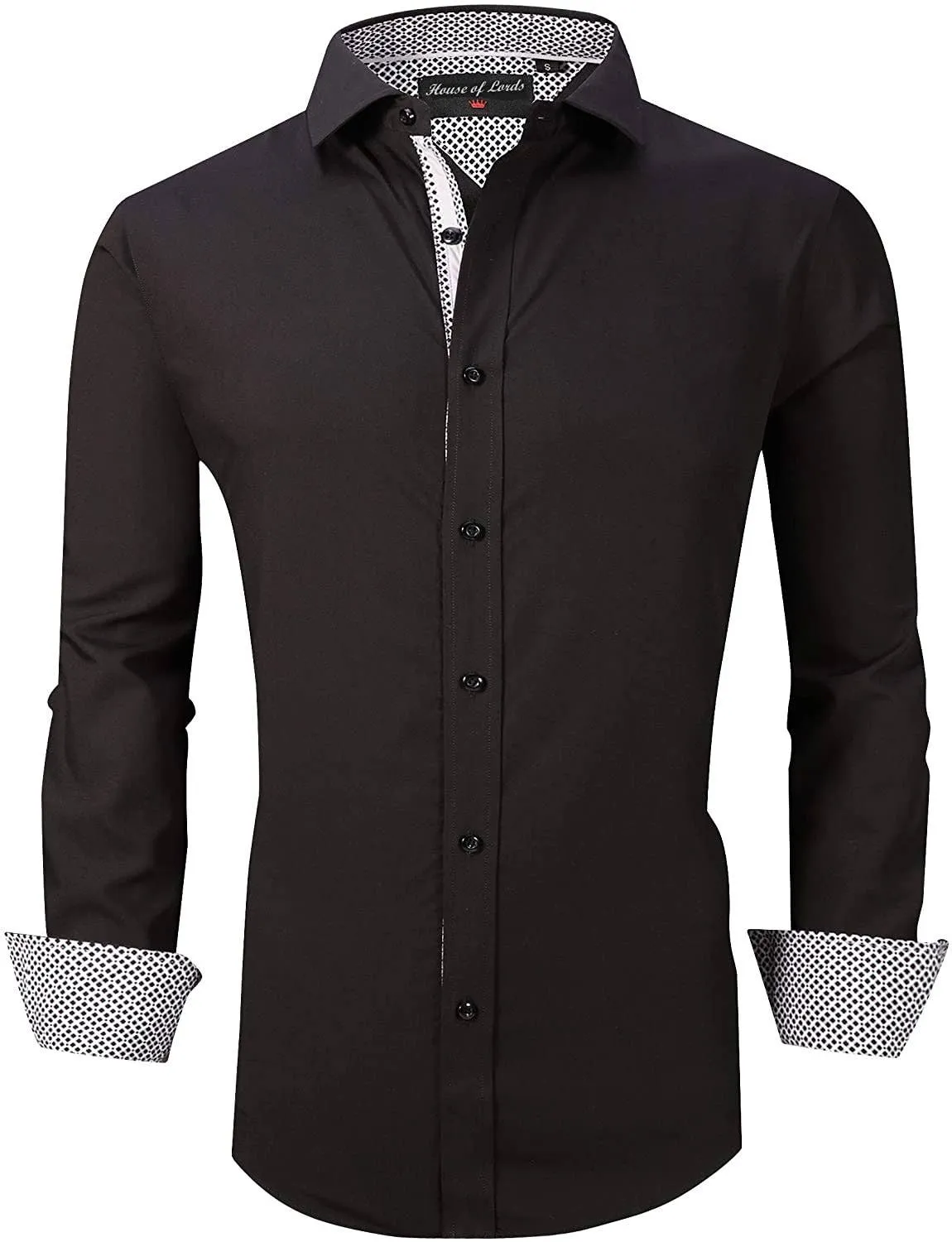 Calvetti Mens Dress Shirts Wrinkle Free Regular Long Sleeve Shirts-BLACK