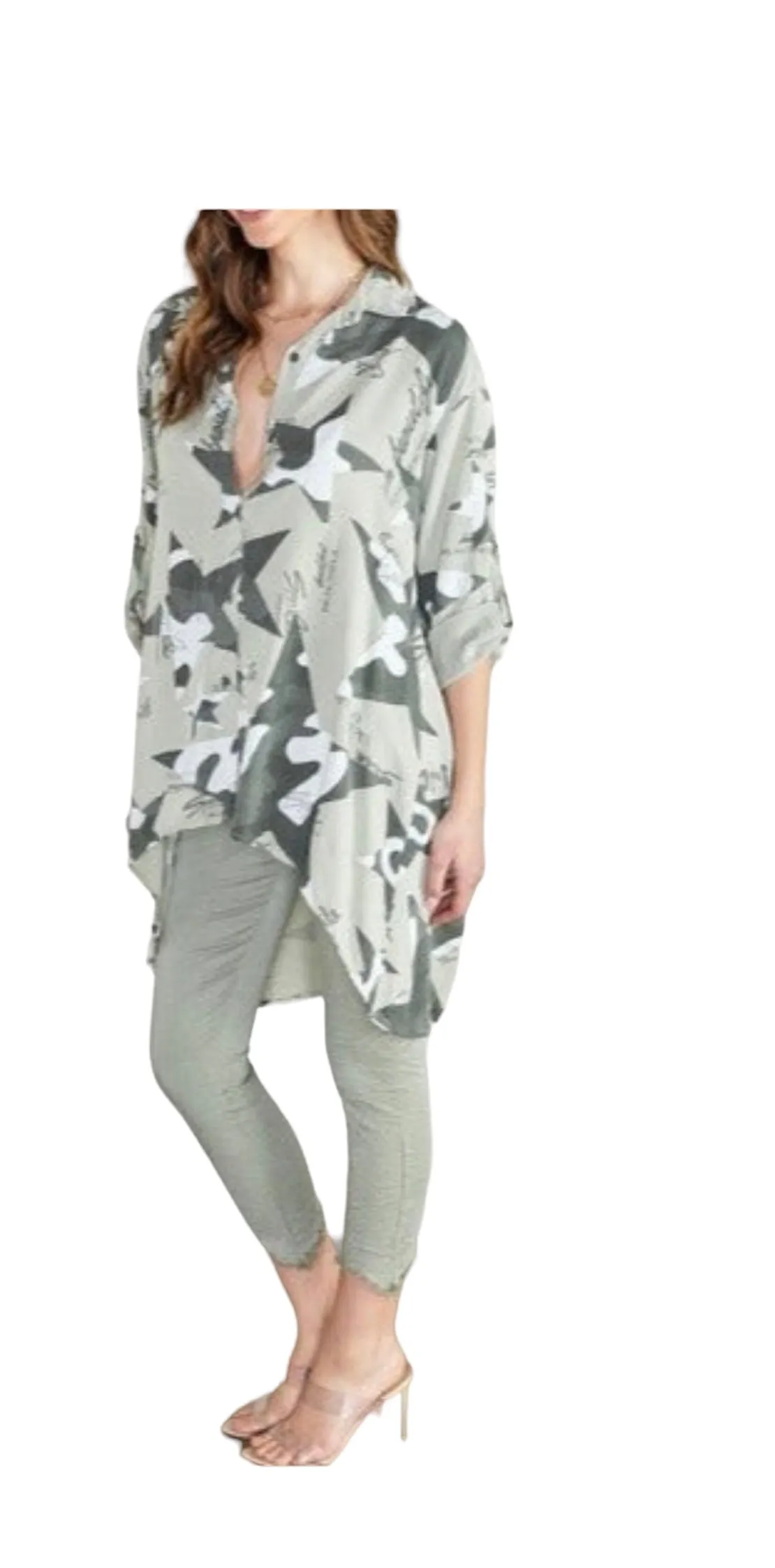Camouflage Star Print Button Down Top