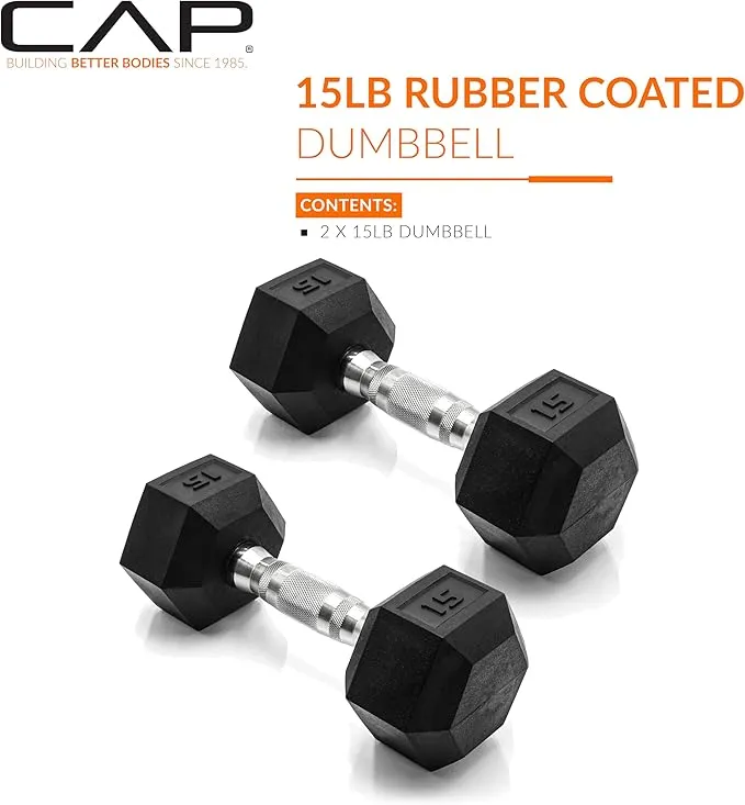 CAP Barbell 15 lb. Coated Dumbbell Weight | Multiple Options Pairs & Sets
