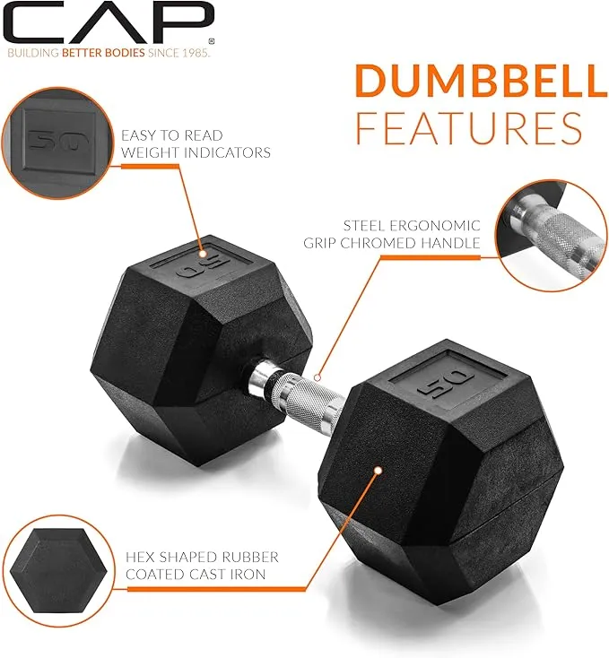 CAP Barbell 50 lb. Coated Dumbbell Weight | Multiple Options Pairs & Sets