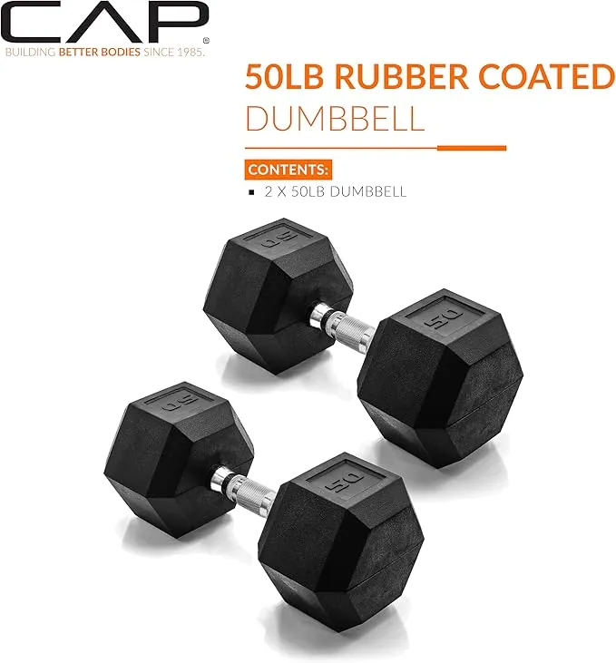 CAP Barbell 50 lb. Coated Dumbbell Weight | Multiple Options Pairs & Sets