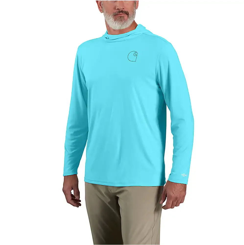 Carhartt Men's Force Sun Defender Lightweight Long-Sleeve Hooded Logo Graphic T-Shirt - SALE