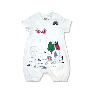 Cat and Rainbow - Short Baby Girls Romper