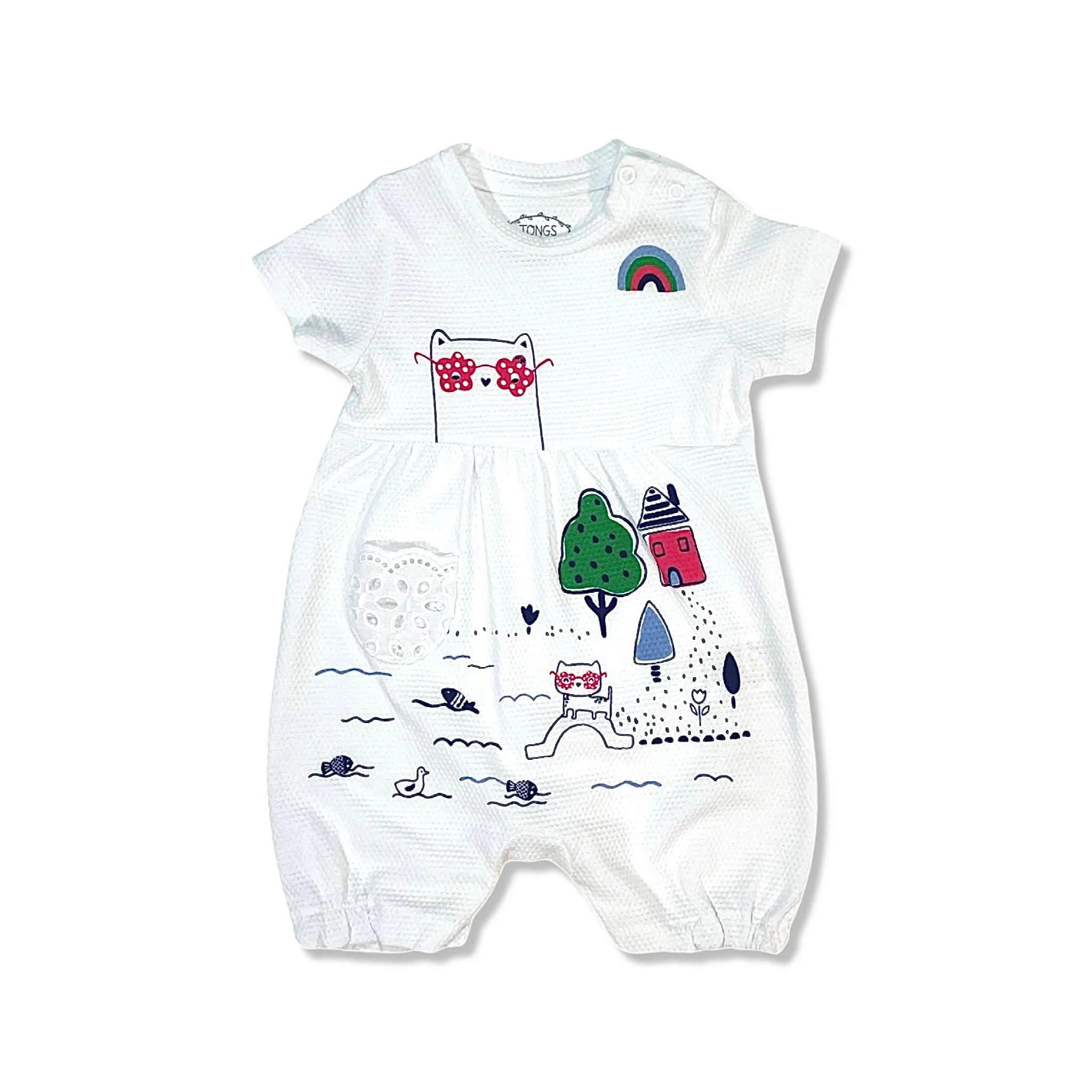 Cat and Rainbow - Short Baby Girls Romper