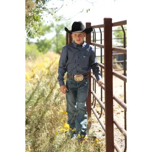 Cinch Boy's Blue Print Long Sleeve Western Shirt