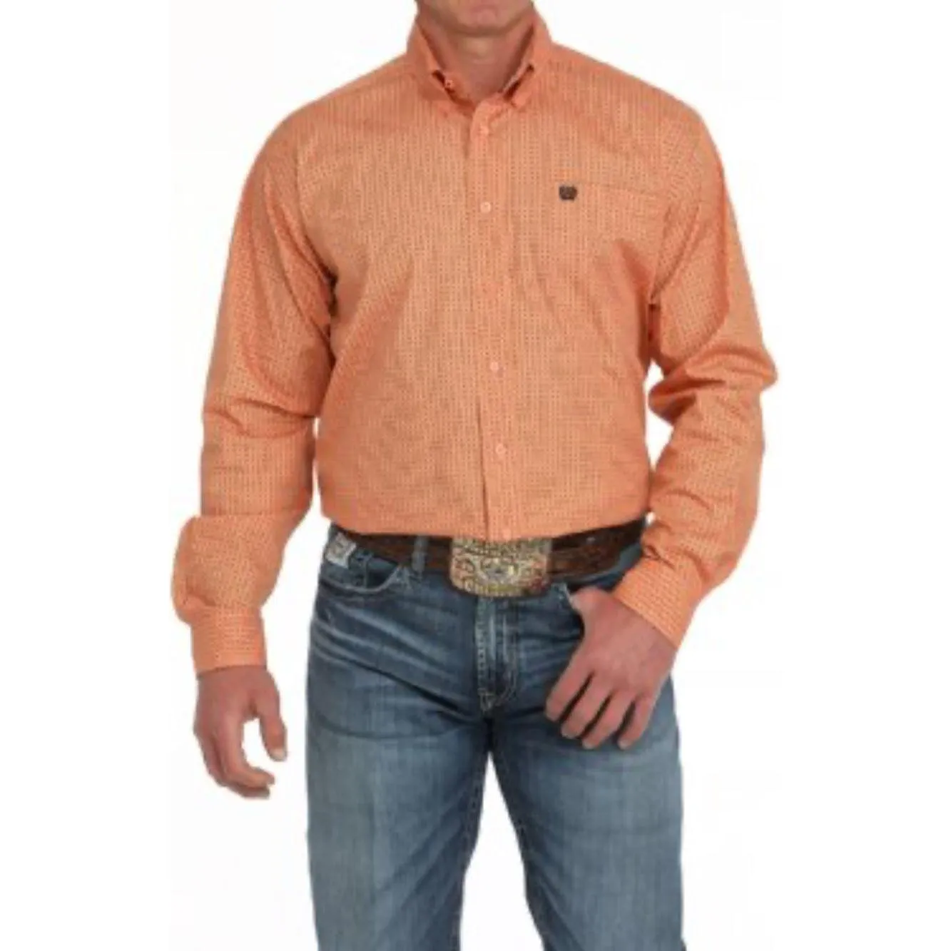 CINCH - MEN'S GEOMETRIC PRINT BUTTON-DOWN WESTERN SHIRT - CORAL MTW1105875 COR
