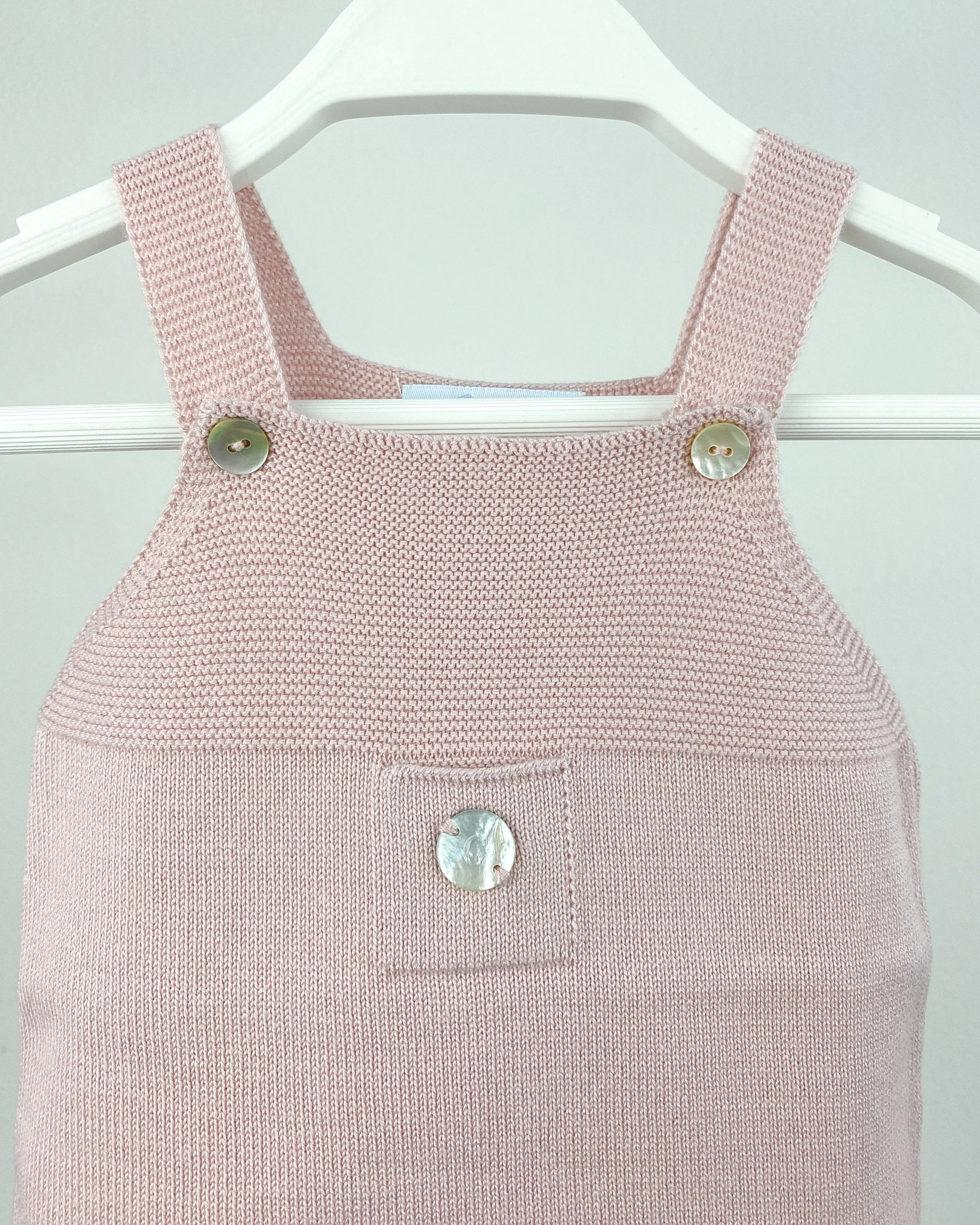 Classic Short Knitted Dungarees - Pale Rose