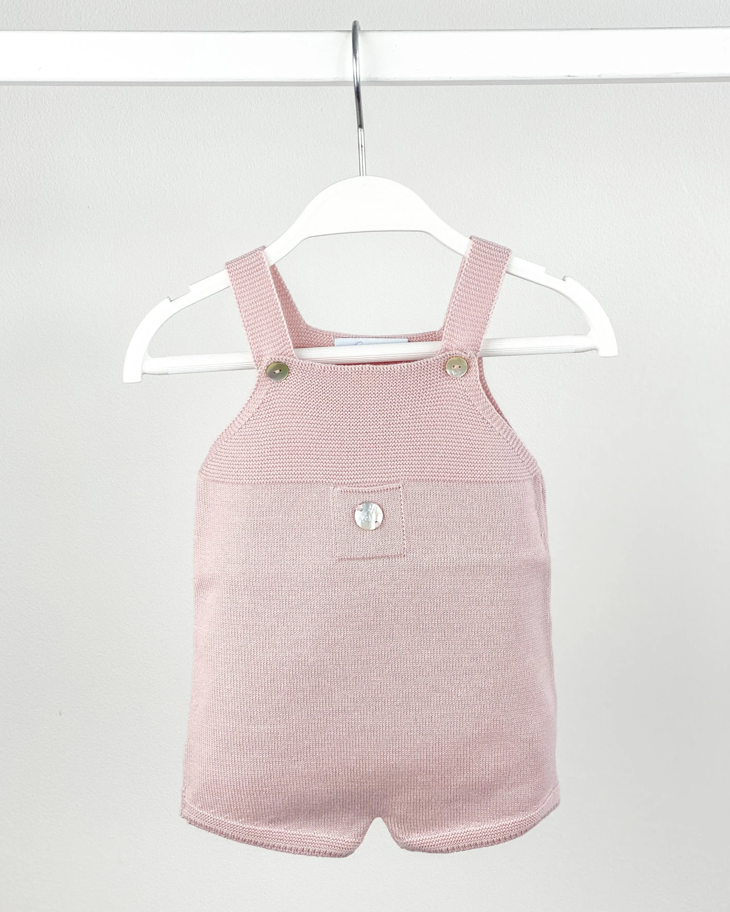 Classic Short Knitted Dungarees - Pale Rose