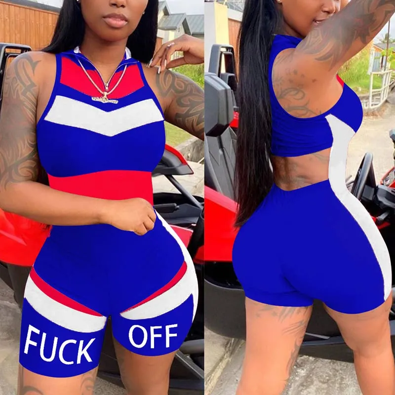 Colorblock Letter Print Sleeveless Romper