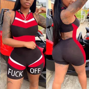 Colorblock Letter Print Sleeveless Romper
