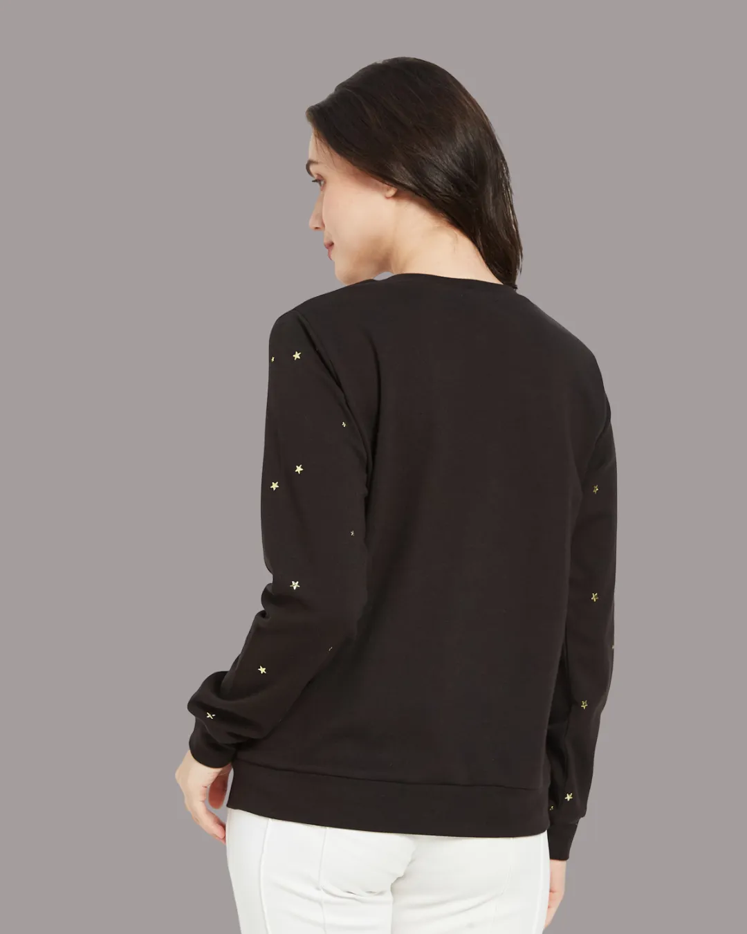 COTTON RICH STAR STUDDED SWEATSHIRT- BLACK