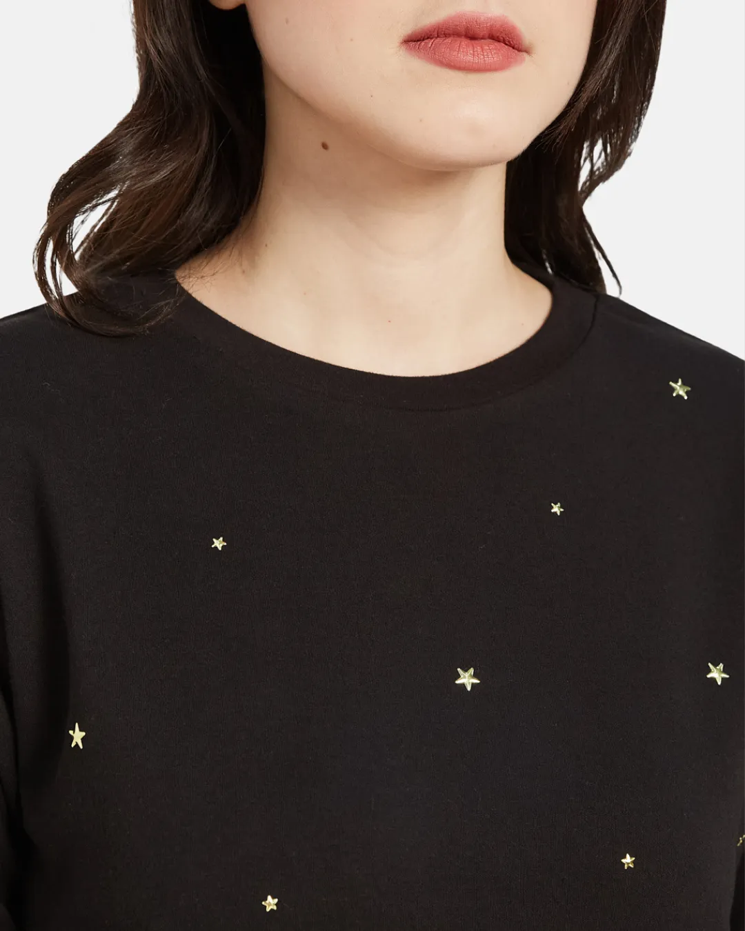 COTTON RICH STAR STUDDED SWEATSHIRT- BLACK
