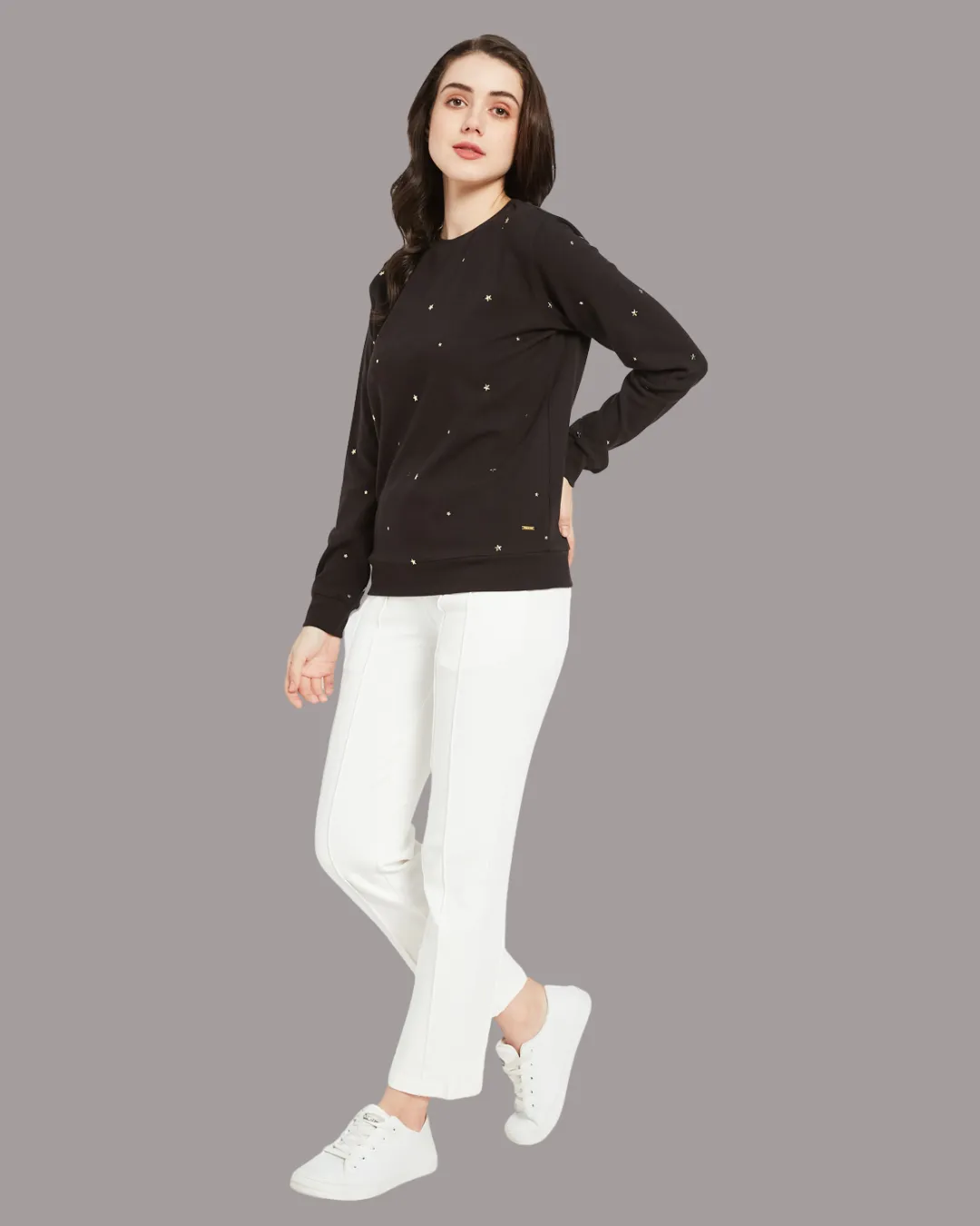 COTTON RICH STAR STUDDED SWEATSHIRT- BLACK