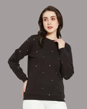 COTTON RICH STAR STUDDED SWEATSHIRT- BLACK