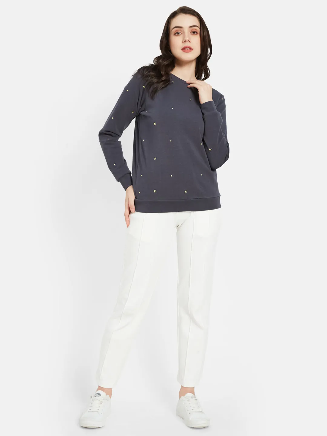 COTTON RICH STAR STUDDED SWEATSHIRT- Dark Grey