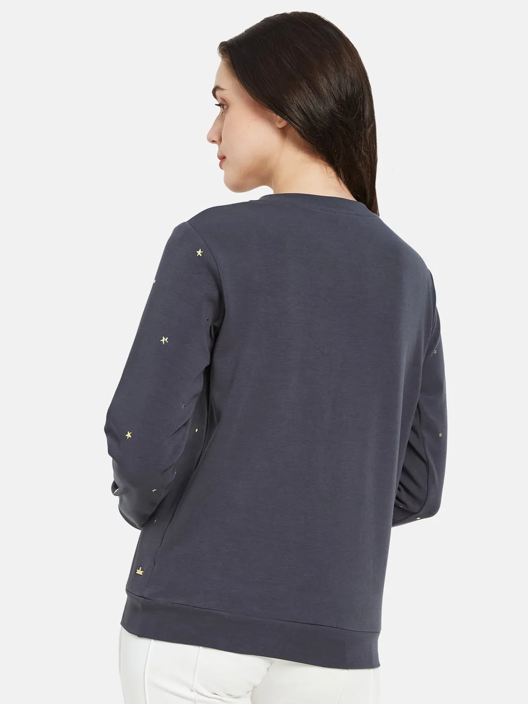 COTTON RICH STAR STUDDED SWEATSHIRT- Dark Grey