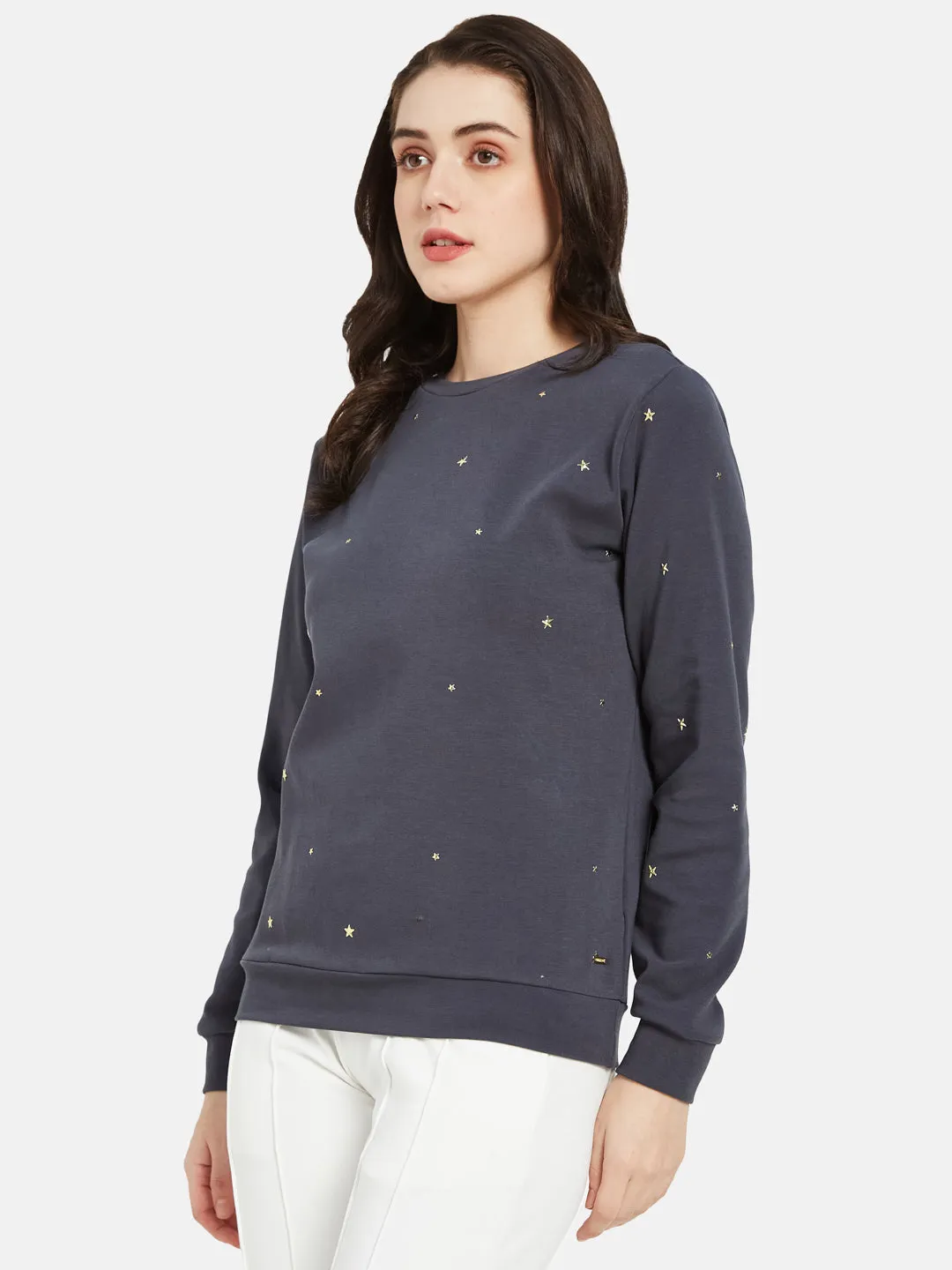 COTTON RICH STAR STUDDED SWEATSHIRT- Dark Grey