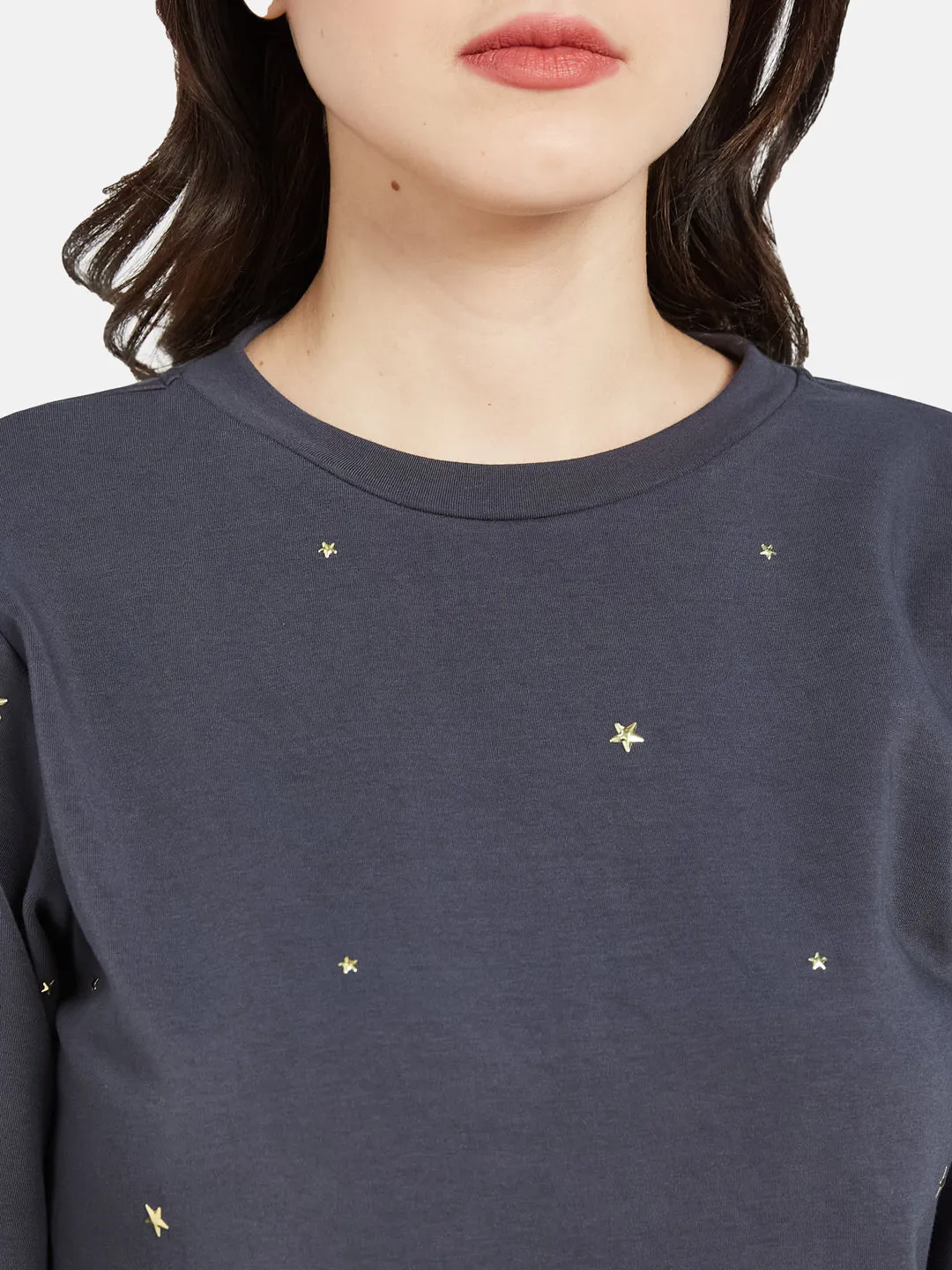 COTTON RICH STAR STUDDED SWEATSHIRT- Dark Grey
