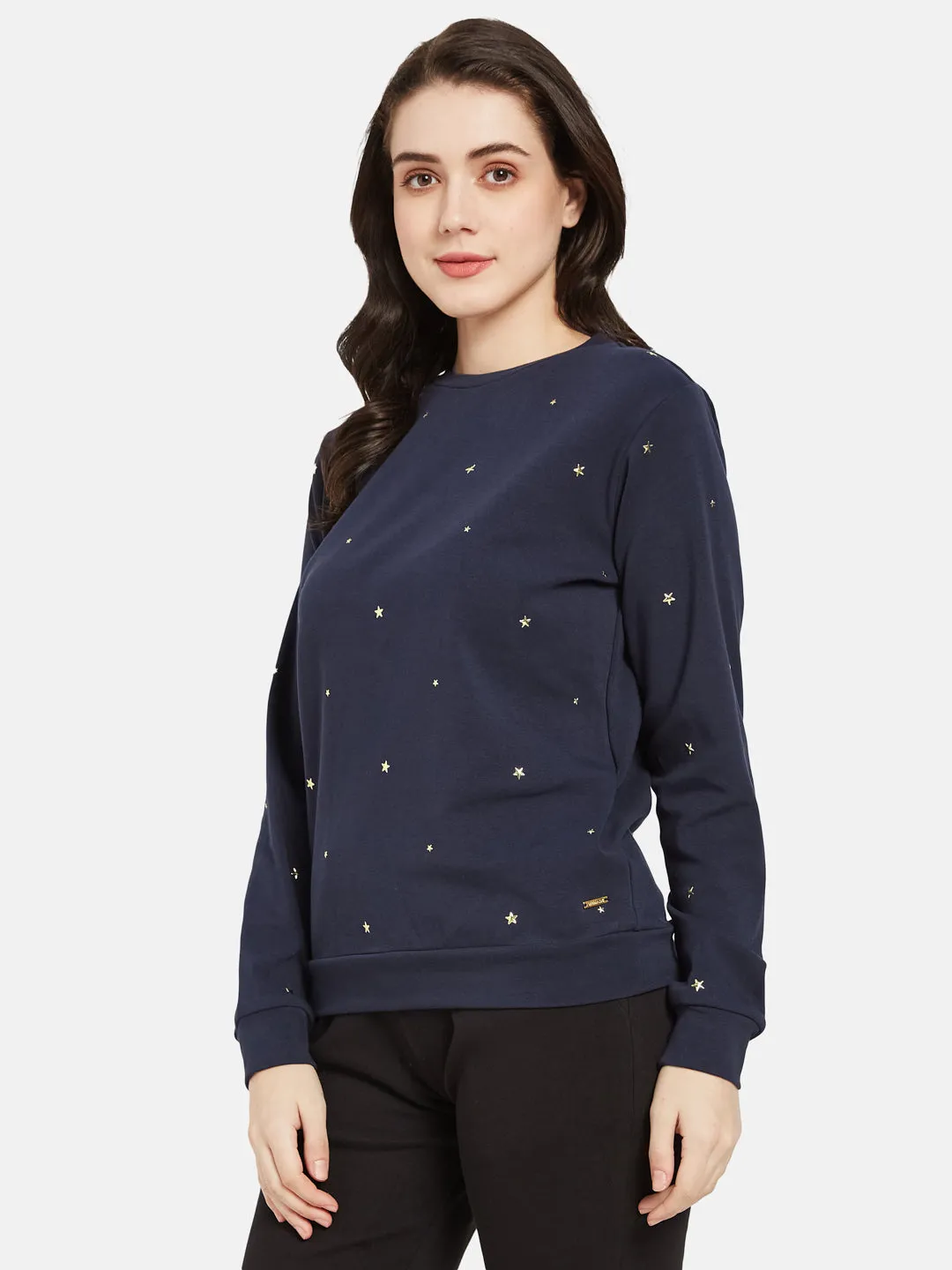 COTTON RICH STAR STUDDED SWEATSHIRT-NAVY