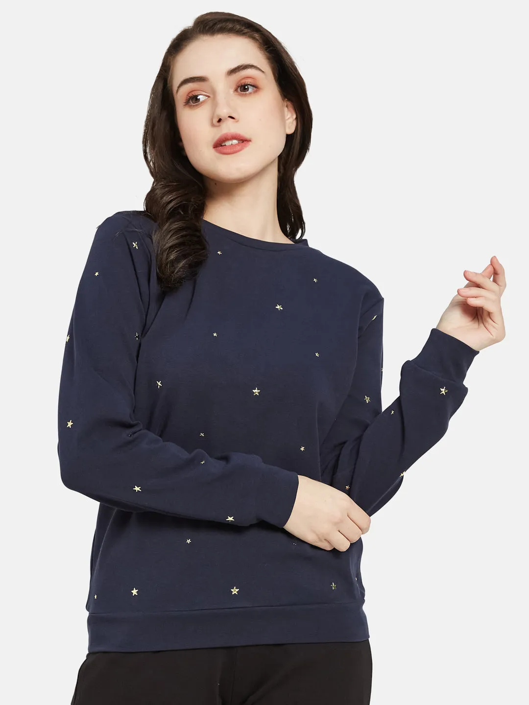 COTTON RICH STAR STUDDED SWEATSHIRT-NAVY