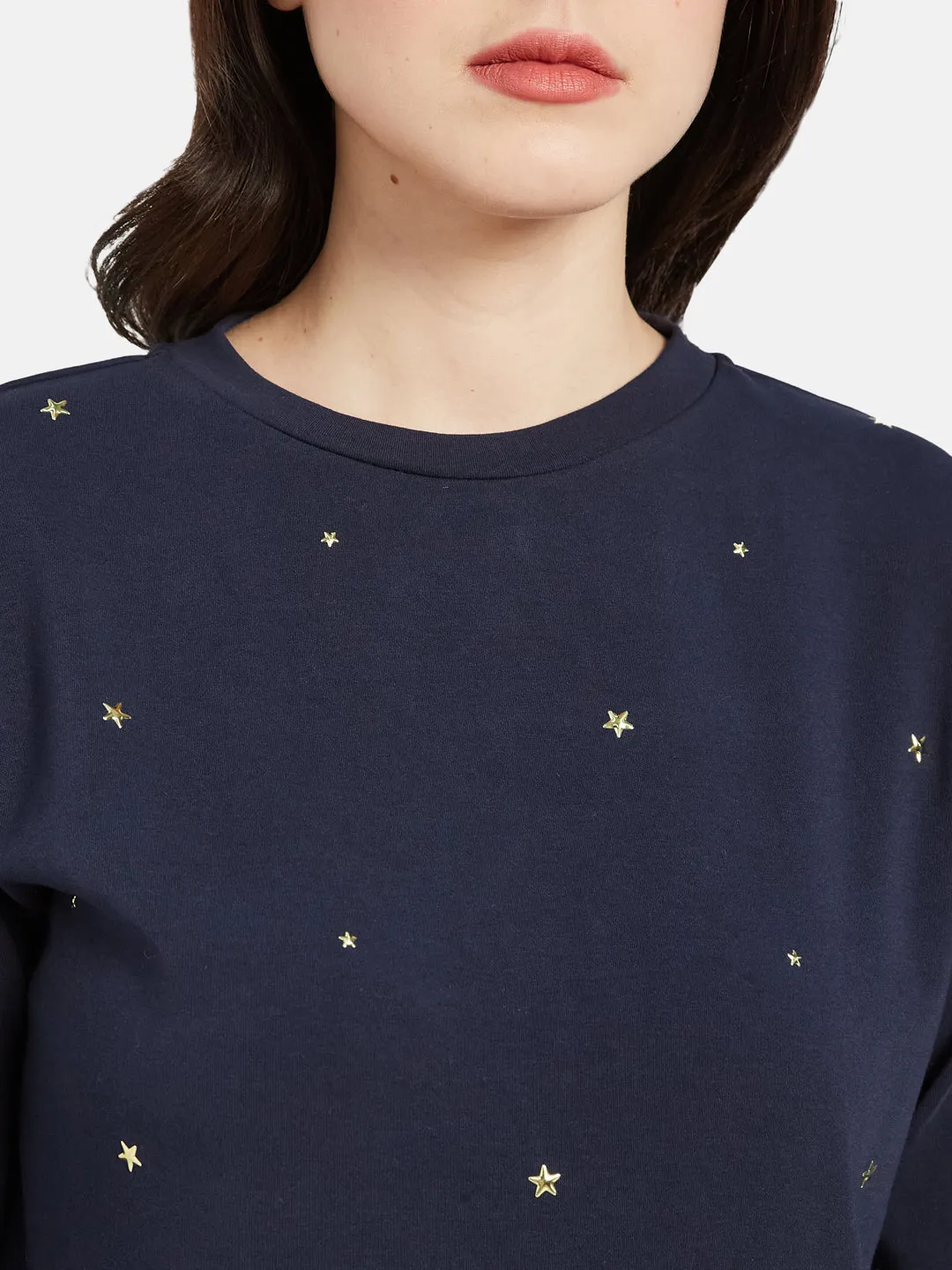 COTTON RICH STAR STUDDED SWEATSHIRT-NAVY