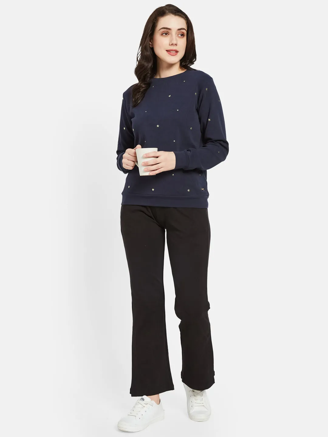 COTTON RICH STAR STUDDED SWEATSHIRT-NAVY