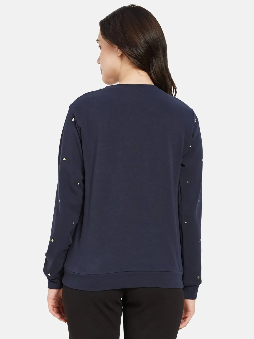 COTTON RICH STAR STUDDED SWEATSHIRT-NAVY