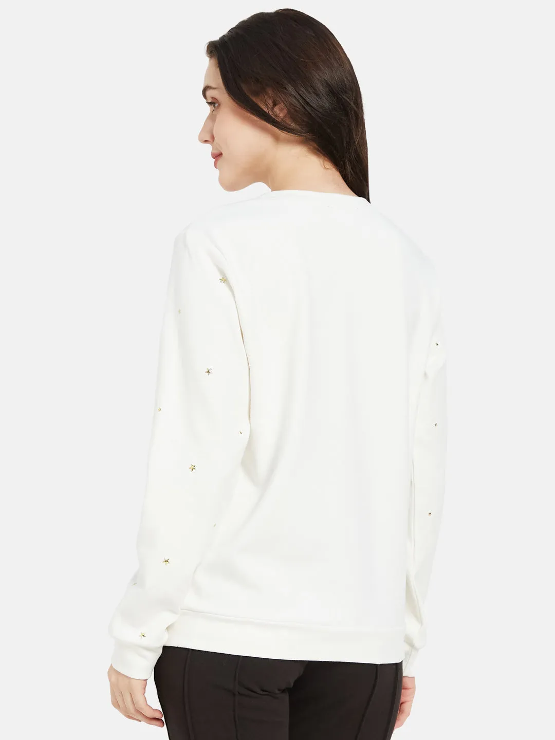COTTON RICH STAR STUDDED SWEATSHIRT- White
